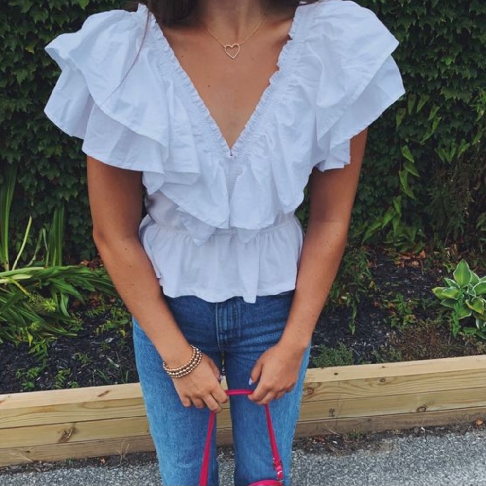 ZARA white puffy sleeve top, size S